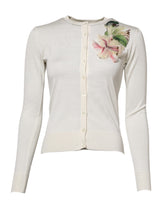 Dolce & Gabbana White Silk Lily Buttoned Cardigan Sweater
